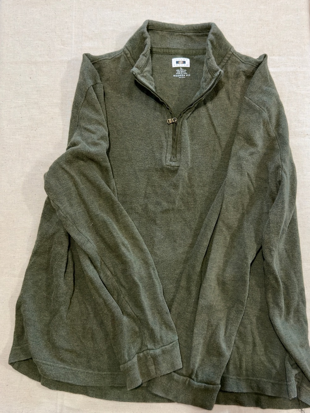 JOSEPH ABBOUD Sweater Olive Green Mock Neck Half Zip
